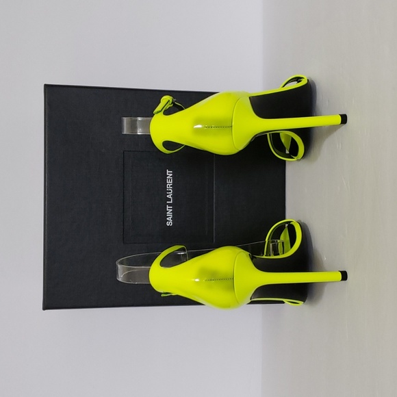 Saint Laurent Amber Neon Leather Sandals - Picture 6 of 14